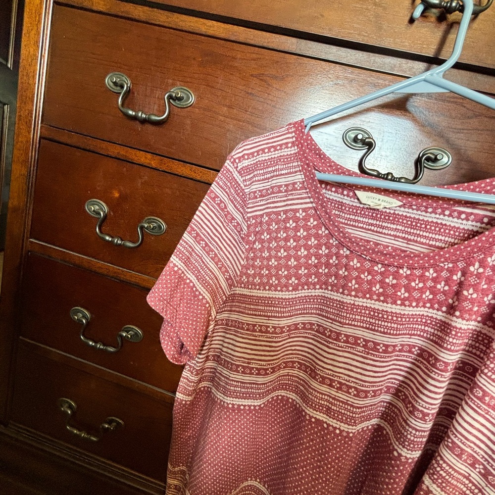 Lucky Brand Rose Mauve Striped Floral Top